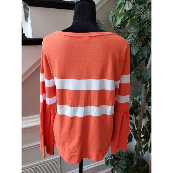 Crown & Ivy Women's Orange & White Cotton Round Neck Long Sleeve Top Blouse M - Picture 12 of 13